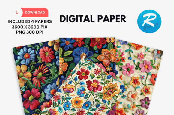 Colorful Embroidery Digital Paper Print Review