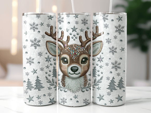 Faux Embroidery Deer Christmas Tumbler