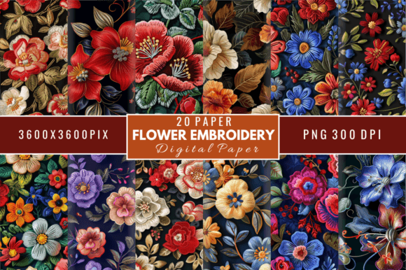 Flower Embroidery Digital Papers Bundle Review