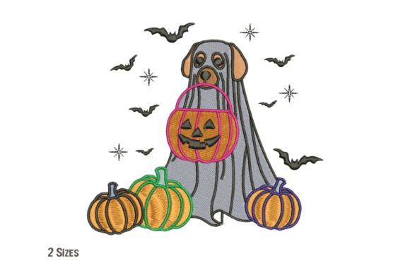 Ghost Dog Pumpkin Bat Embroidery Design