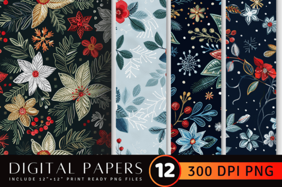 Winter Embroidery Flowers Digital Paper Review